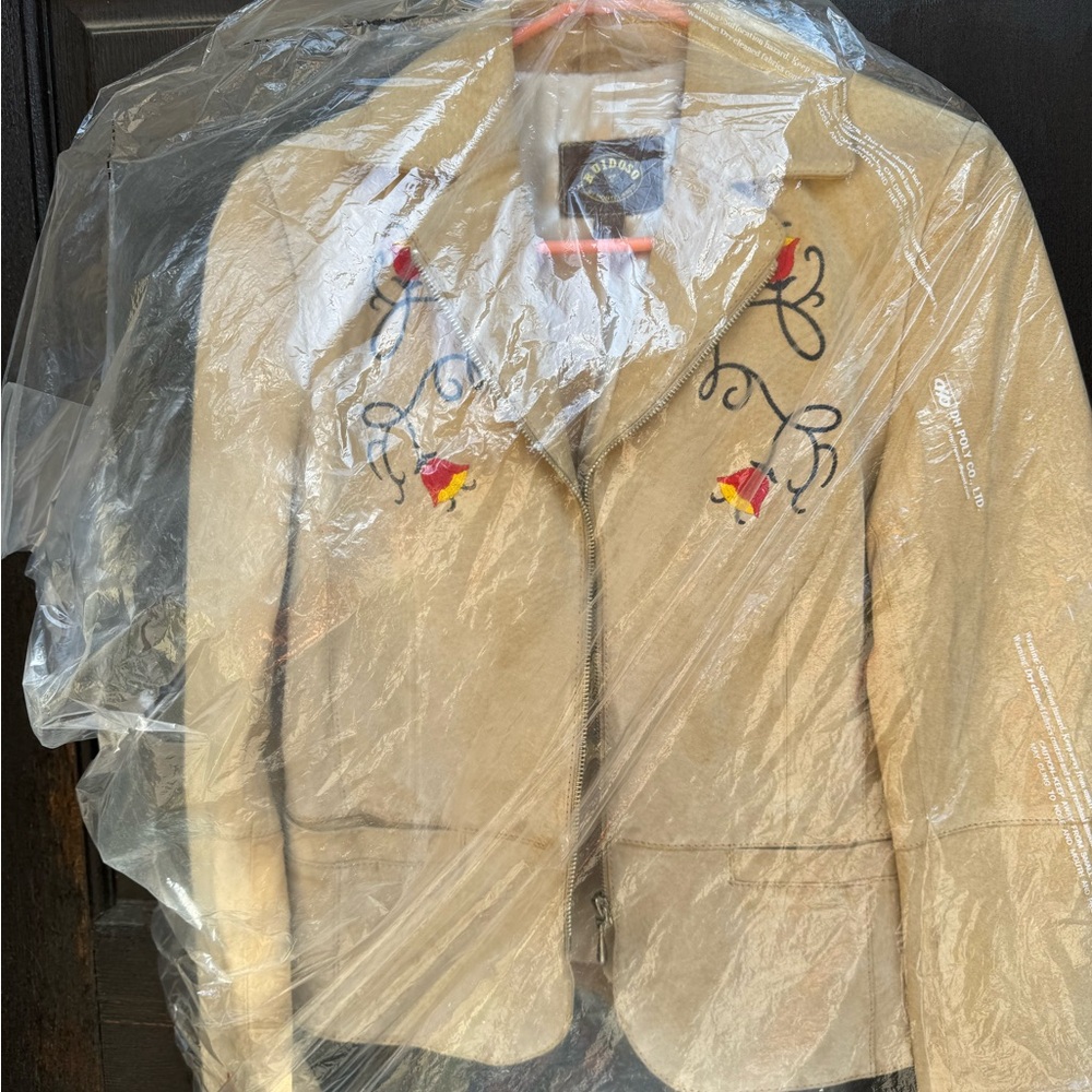 Red and Tan Blazer with Suede/ Leather  and Embroidery